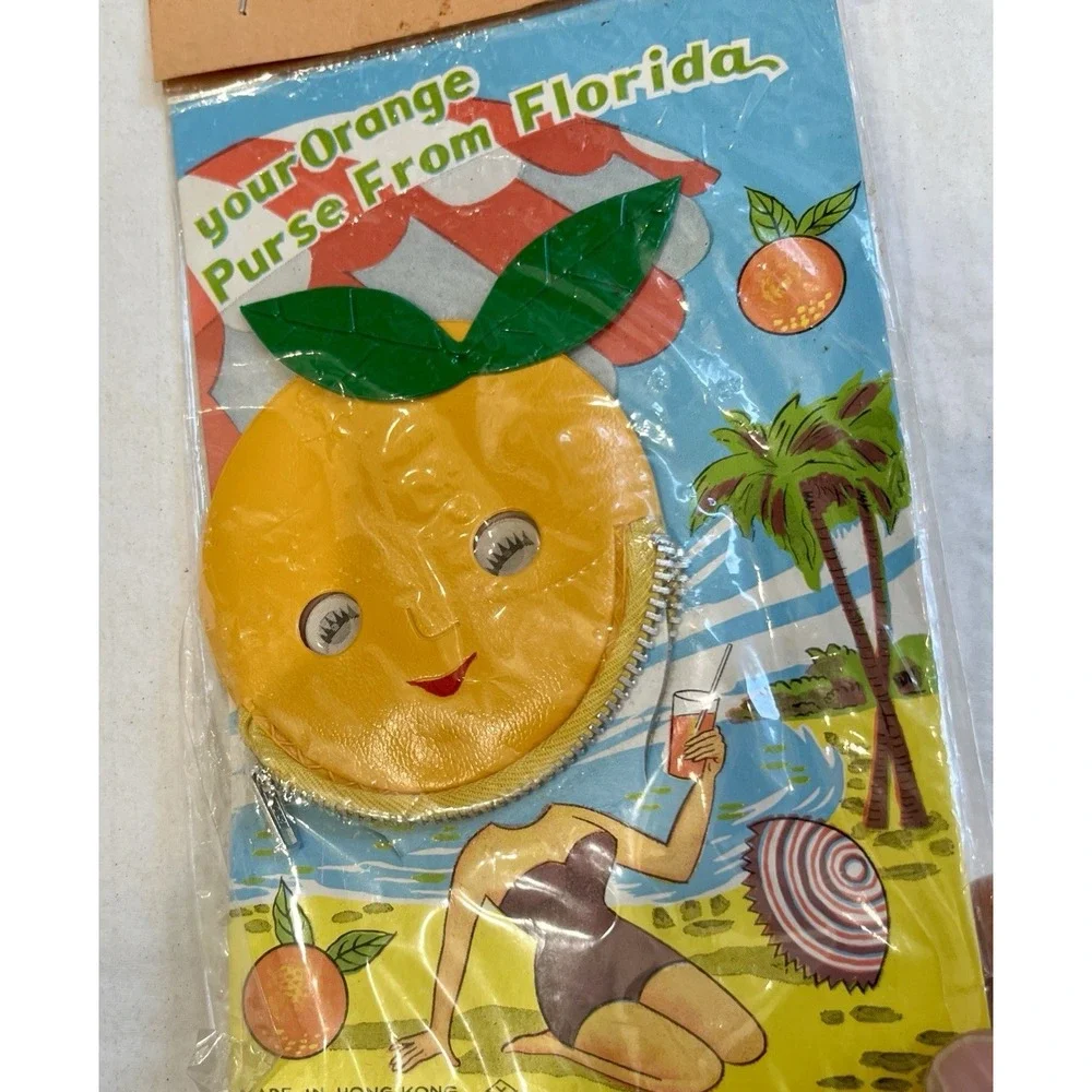 Vintage Florida Orange Coin,Pouch ,Purse Souvenir Googly Eyes Hong Kong